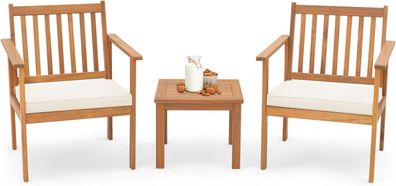 3tlg. Terrassenmöbel-Set Akazienholz, 2 Gartenstühle mit Kissen und Kaffeetisch