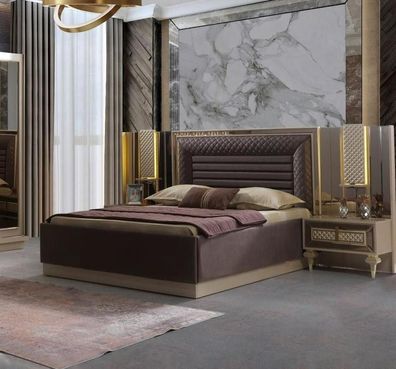 Schlafzimmer Doppelbett Garnitur Bett Nachttische 3tlg Luxus Beige