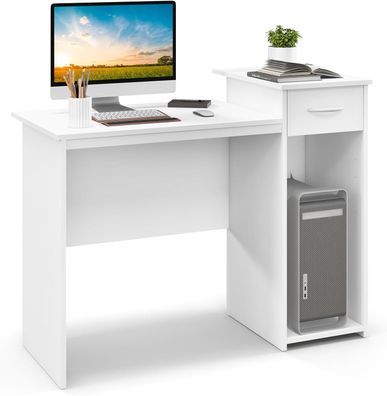Schreibtisch mit Schublade und verstellbarem Regal, Computertisch mit Kabelloch