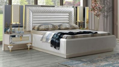 Weiß Doppelbett Garnitur Bett Nachttische 3tlg Luxus Schlafzimmer Set