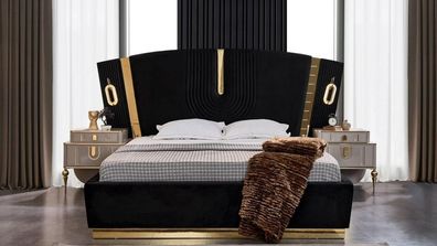 Schlafzimmer Doppelbett Garnitur Bett Nachttische 3tlg Luxus Schwarz
