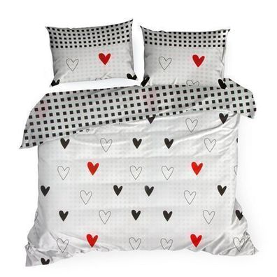 Bettwäsche für Kinder 3tlg weiß Baumwolle 160x200cm Herzen Bettbezug Kissenbezug Deko