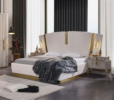 Schlafzimmer Doppelbett Garnitur Bett Nachttische Weiß 3tlg Luxus