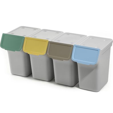 Abfallbehälter mit Deckel, 4x20L, Hellgrau