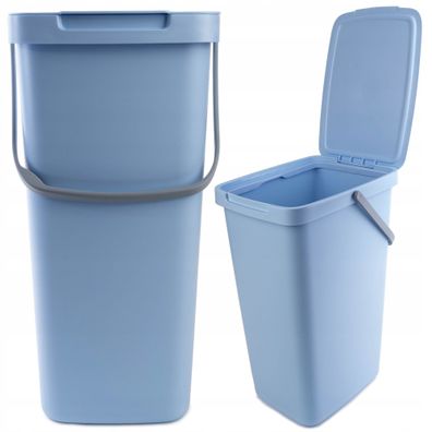 KADAX Abfallbehälter mit Deckel und Griff, Abfalleimer aus Plastik, 20L, Blau