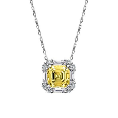 Halskette aus 925er-Sterlingsilber mit gelbem Diamant für Damen, quadratische Fase,