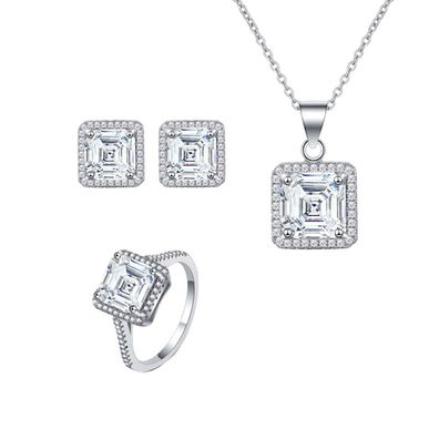 S925 Sterling Silber Quadratischer Mikro-Ohrring-Ring-Halsketten-Ring-Anzug