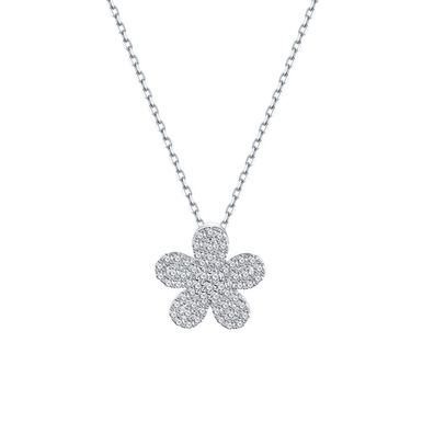 Mikro-Intarsien-Blumen-Halskette aus 925er-Silber für Damen. Schlüsselbeinkette