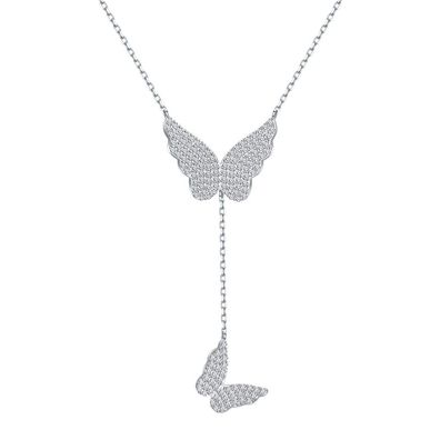 Diamant Schmetterling Quaste Anhänger S925 Silber Halskette Frauen Einfache