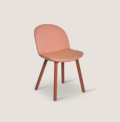Rosa Polsterstuhl mit Holzfüßen Designer Stühle Esszimmer Möbel