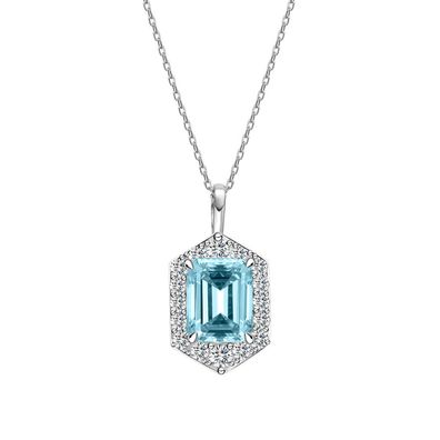 Diamant-Unterstützung mit eingelegtem Aquamarin-Halskette für Damen,