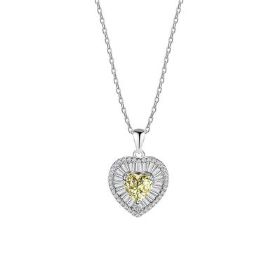 Halskette in Liebesform, pfirsichfarbenes Herz, 7 mm, hellgelber Diamant,
