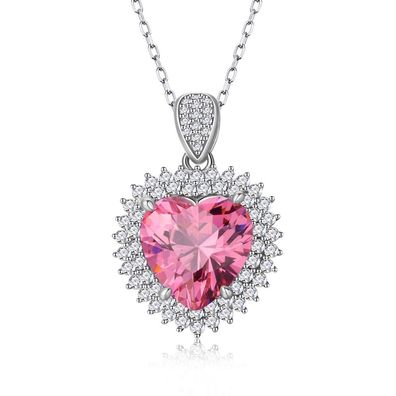 Love Pink Diamond 12 * 12Mm Anhänger 925 Sterling Silber Halskette