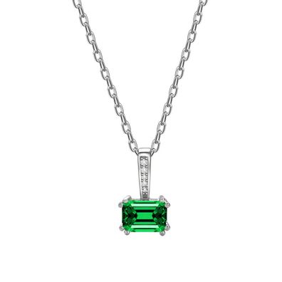 5 * 7Mm Smaragdschliff Smaragd Halskette Damen925 Silber Schlüsselbeinkette Einfach