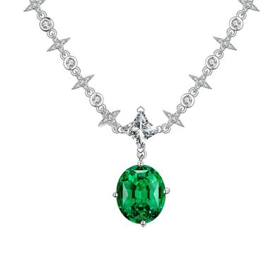 Simulation Smaragd Halskette Damen925 Silber Eisblumenschliff 10 * 12Mm Edelstein