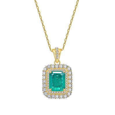 8 * 10Mm Synthetische Smaragd 925 Silber Überzogene 18K Gold Farbe Halskette Frauen