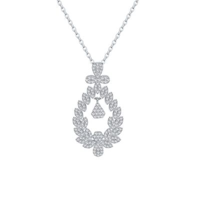 Mikro-Intarsien aus Spitzenblättern mit Diamant-Halskette aus S925-Sterlingsilber