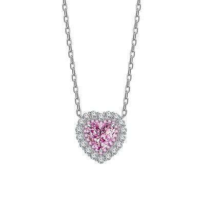 925 Silber Halskette DamenEisblumenschliff High Carbon Drill 8 * 8Mm Rosa Diamant