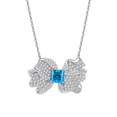 Schmetterlingsflügel-Halskette aus 925er-Sterlingsilber für Damen, Hellblau, 6 x 6 cm
