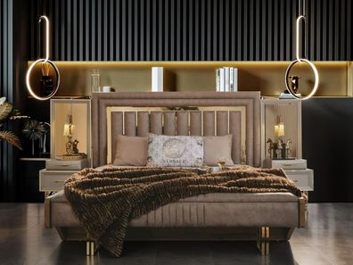Komplette Schlafzimmermöbel Doppelbett Bett Nachttische Beige 3tlg