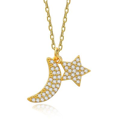 S925 Silber Stern Mond Halskette DamenKreuzkette