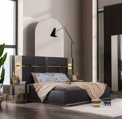 Doppelbett Komplette Schlafzimmermöbel Bett Nachttische Grau 3tlg