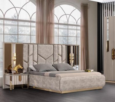 Schlafzimmer Doppelbett Garnitur Bett Nachttische 3tlg Beige Luxus