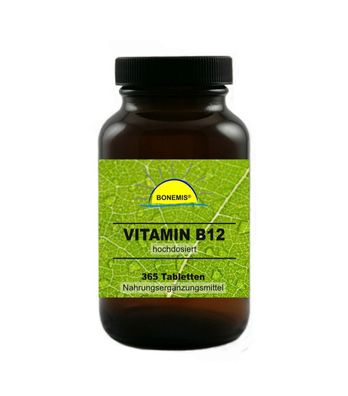 Vitamin B12 (hochdosiert, natürlich, bioaktiv, vegan), 365 Tabletten, Bonemis®