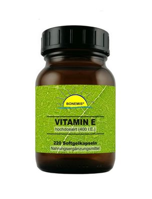 Vitamin E (hochdosiert, 400 I.E.), 220 Softgelkapseln ohne Zusätze, Bonemis®