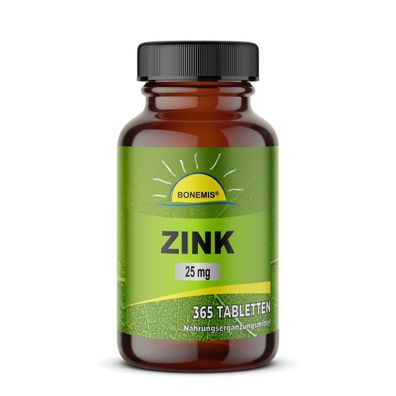 Zink, 365 vegane Tabletten, hochdosiert (25 mg), Zinkbisglycinat, Bonemis®