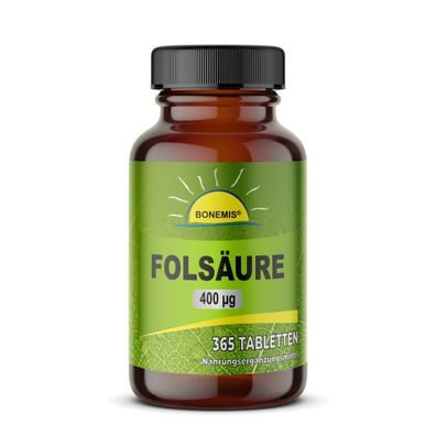 Folsäure (Vitamin B9, hochdosiert, ohne Zusätze), 365 Tabletten, Bonemis®