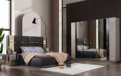 Luxus Schlafzimmermöbel Doppelbett Nachttische Grau 4tlg Schrank Bett