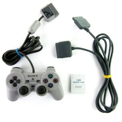 Original PS1 - PSX - Playstation 1 ANALOG Controller mit 3D STICKS in GRAU + 1MB ...