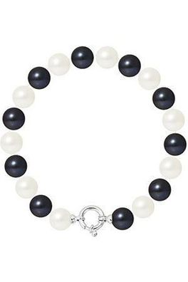 Pearls & Colors Damen Arrmband Sterling Silber 925 Perlenstrang rund weiß/ schwarz