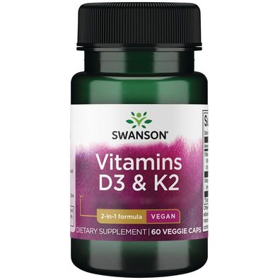 Swanson, Vitamin D3 & K2, 2,000 IU & 75mcg, 60 Veg. Kapseln | MHD 09/24