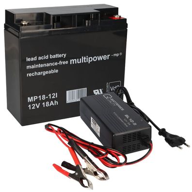 Set Q-Batteries BL 12-5 Ladegerät 5A + Multipower MP18-12 Batterie Bleigel Akku ...