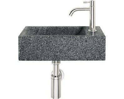 Handwaschbecken Standventil CHEOPS Naturstein ohne Beschichtung schwarz 40x23 cm