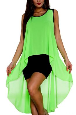 SeXy Damen Vokuhila Chiffon Mini Kleid 2 Lagen Dress 34/36/38 schwarz neon grün