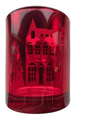 Kerzenhalter Windlicht Häuser, Glas, rot, 12cm hoch 1 St
