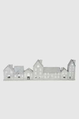 ARTE Windlicht Timur Häuserzeile, gewischt weiß, Zink, 68cm, 95075 1 St