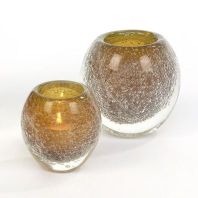 Lambert Salviato Windlicht / Vase amber, H 10 cm, D 9 cm, Überfangglas mit Luftbla...