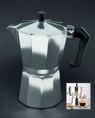 Espressokocher Aluminium für 6 Tassen Espresso Kanne 300 ml Füllmenge Kaffeebereit...