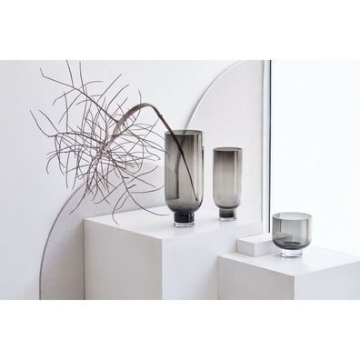 Moderne Luxus-Vase aus 9 mm dickem Glas, dunkelgrau, nüchternes Design, sehr