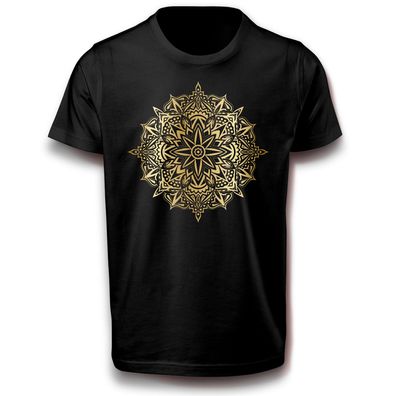 Goldenes Yoga Meditation Mandala T-Shirt Design 122 - 3XL Baumwolle mit Blumenmandala