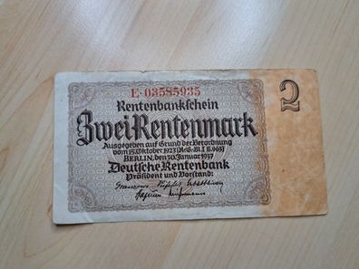 2 Rentenmark Rentenbank Reichsbanknote Drittes Reich Berlin