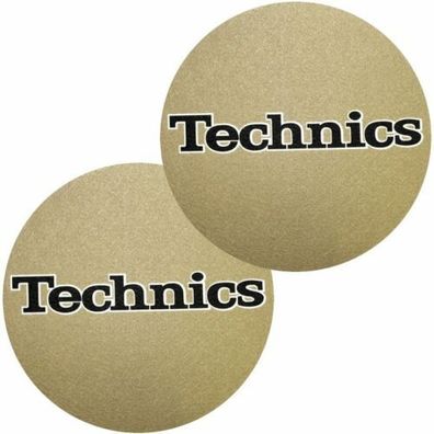 Slipmats Technics Logo Schwarz mit weissem Rand auf goldenem Hintergrund 2 Stück