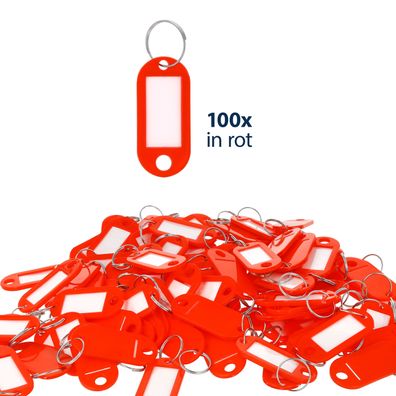 Schlüsselhänger mit beschreibbarem und wechselbarem Etikett rot 100er-Pack