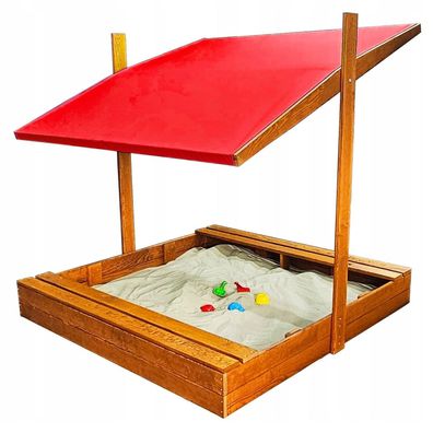 Sandkasten aus Holz mit Dach Abdeckung Imprägniert Kinder Sandbox Rot 10787