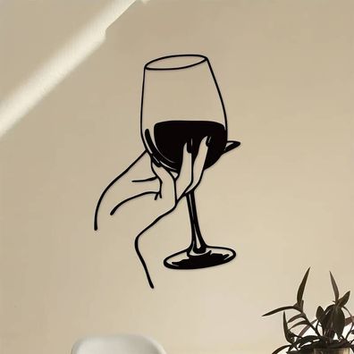 Stielglas Wein Weinglas Hand schlicht elegant Metall Wandbild schwarz Wand Deko