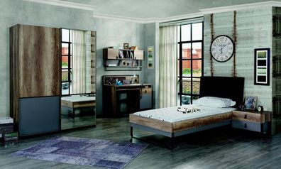Modernes Jugendzimmer Set Bett Nachttisch Tisch Schlafzimmer Wandregal 5tlg. Neu